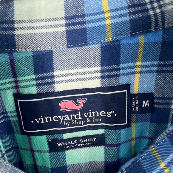 Vineyard Vines 100% Cotton Whale Shirt Blue Flannel Button Down Men's Medium - Picture 3 of 5